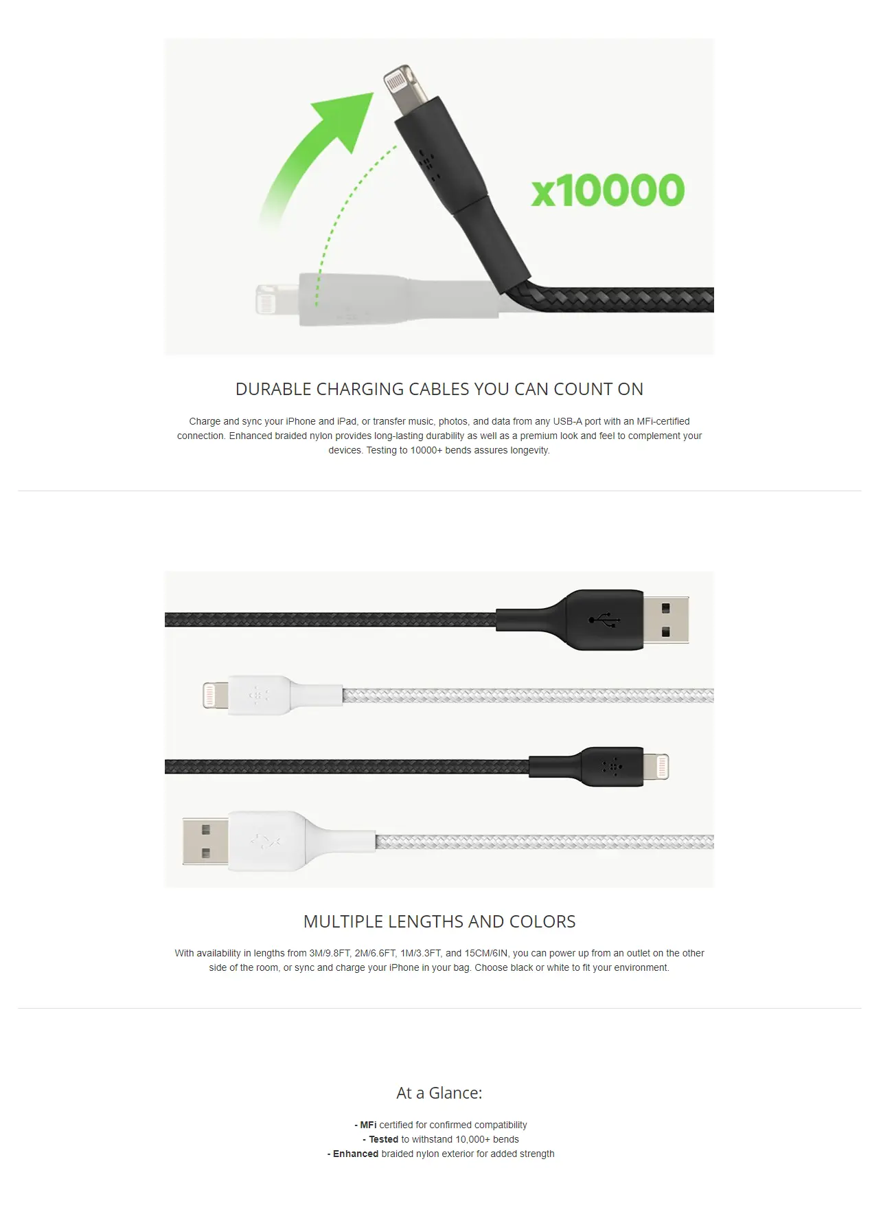 BELKIN 15cm USB A TO LIGHTNING CABLE CHARGESYNC MFi BRAIDED BLACK 2 YRS@