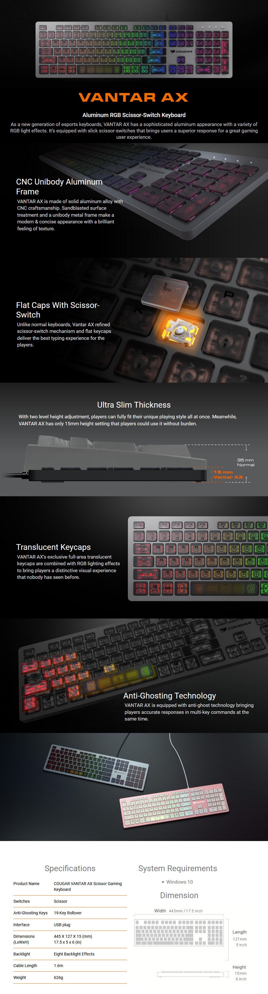 Cougar gaming keyboard Vantar AX Black CGR WRXMI VAB RGB @ 1