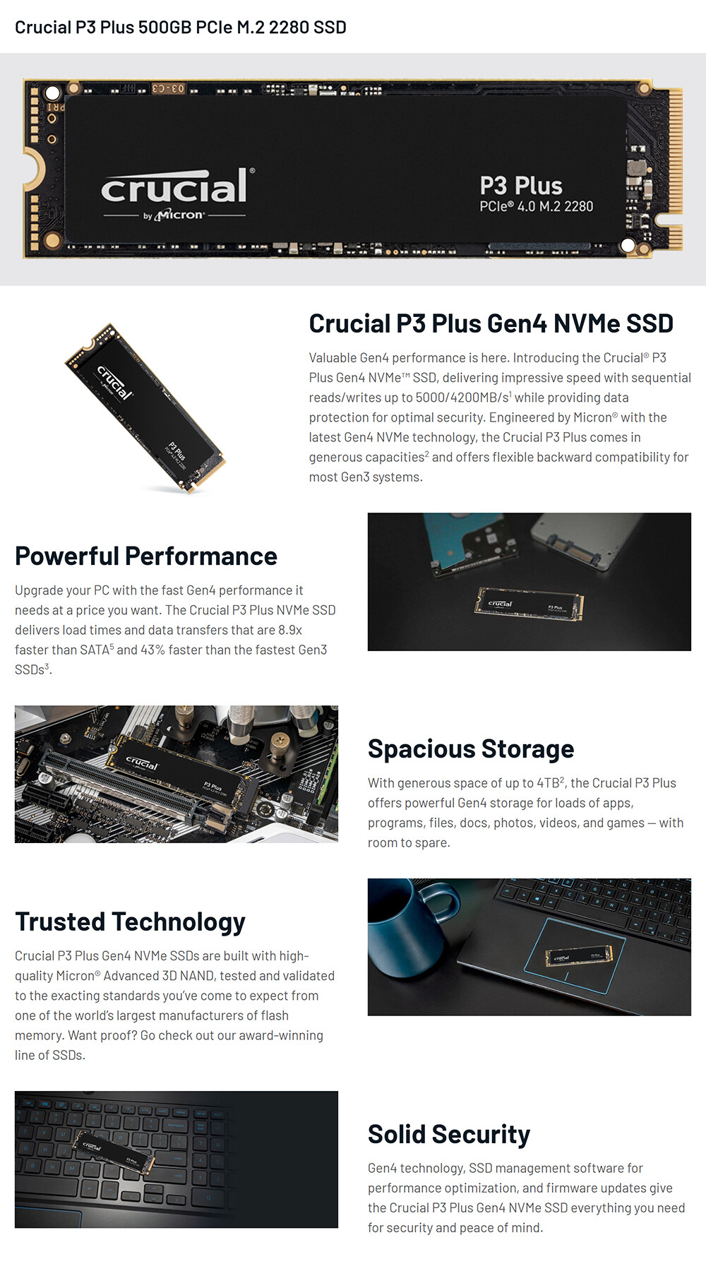 Crucial 500G SSD P3 Plus NVMe PCIe4 M.2 @