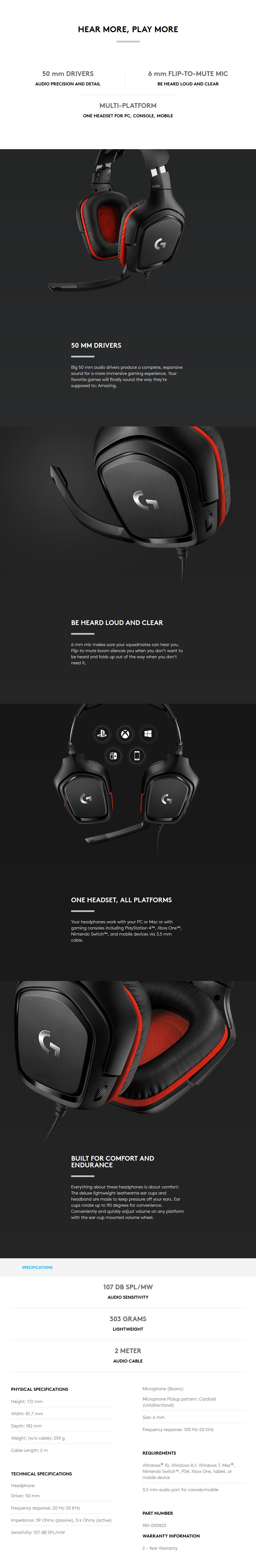 Logitech Gaming Headset Wired G332@