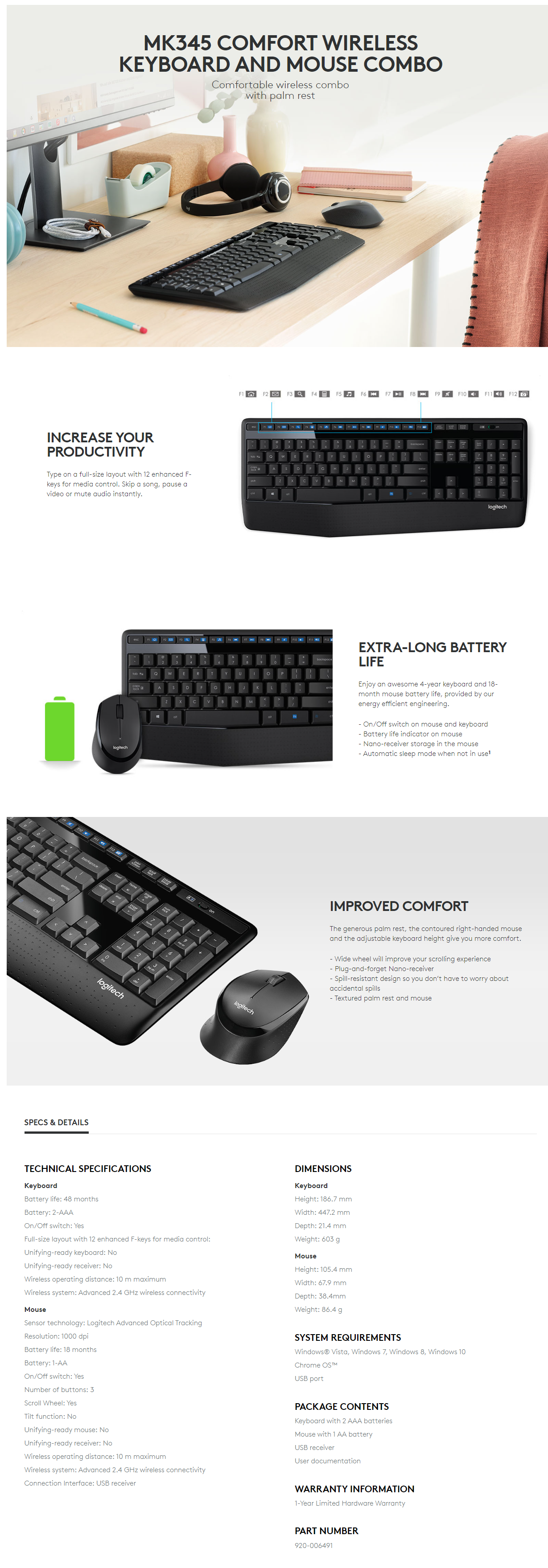 Logitech Keyboard and Mouse Combo Wireless MK345 @